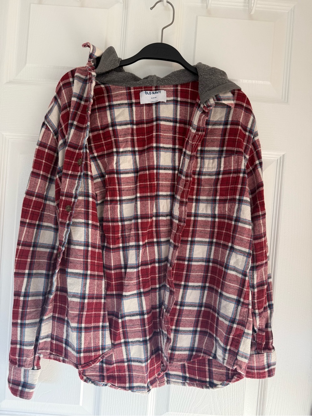 Old Navy Red and White Plaid Hooded Flannel sweatshirt